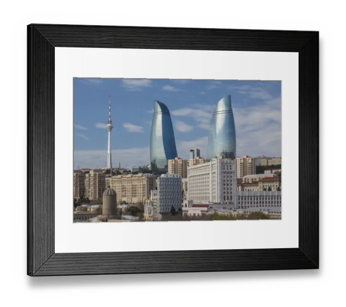 Framed Print : Azerbaijan, Baku. View of Baku Television Tower and Flame Towers Framed Print : Azerbaijan, Baku. View of Baku Television Tower and Flame Towers