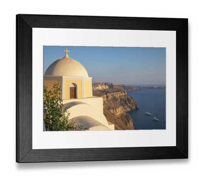 Framed Print : Domed church with steeple in town of Fira, Santorini, Greece Framed Print : Domed church with steeple in town of Fira, Santorini, Greece