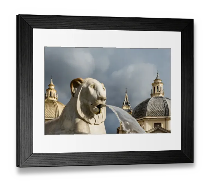 Framed Print : Italy, Rome. Piazza del Popolo, Fontana dei Leoni (Fountain of Lions)