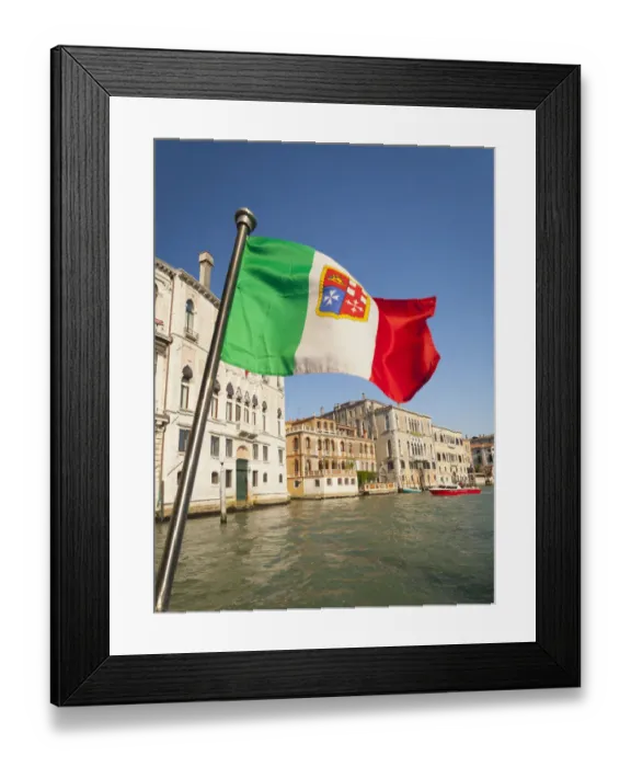 Framed Print : Italy, Venice, Italian flag with Naval ensign flying above Grand Canal Framed Print : Italy, Venice, Italian flag with Naval ensign flying above Grand Canal