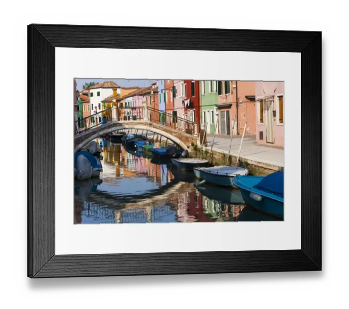 Framed Print : Italy, Burano, reflection of colorful houses in canal Framed Print : Italy, Burano, reflection of colorful houses in canal