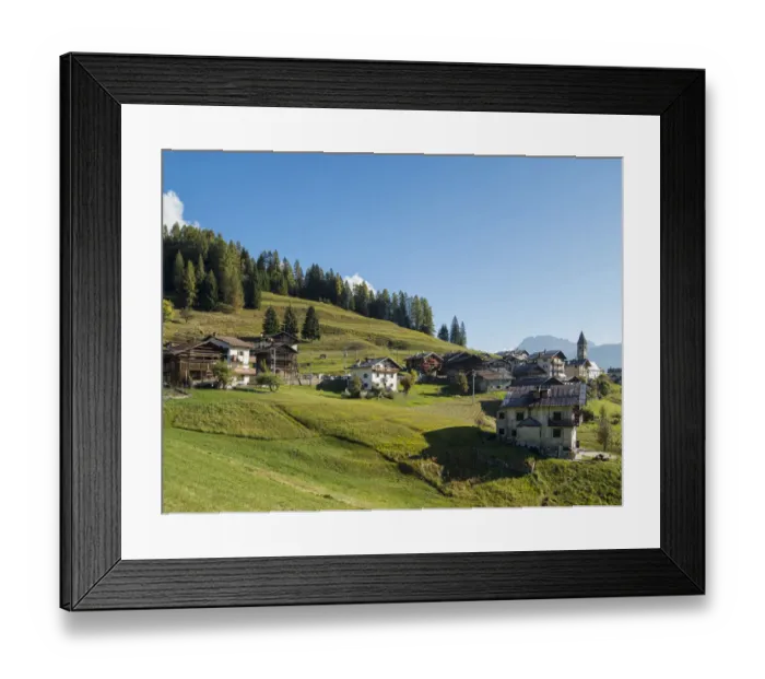 Framed Print : Village Sappade, traditional alpine architecture in valley Val Biois, Italy Framed Print : Village Sappade, traditional alpine architecture in valley Val Biois, Italy