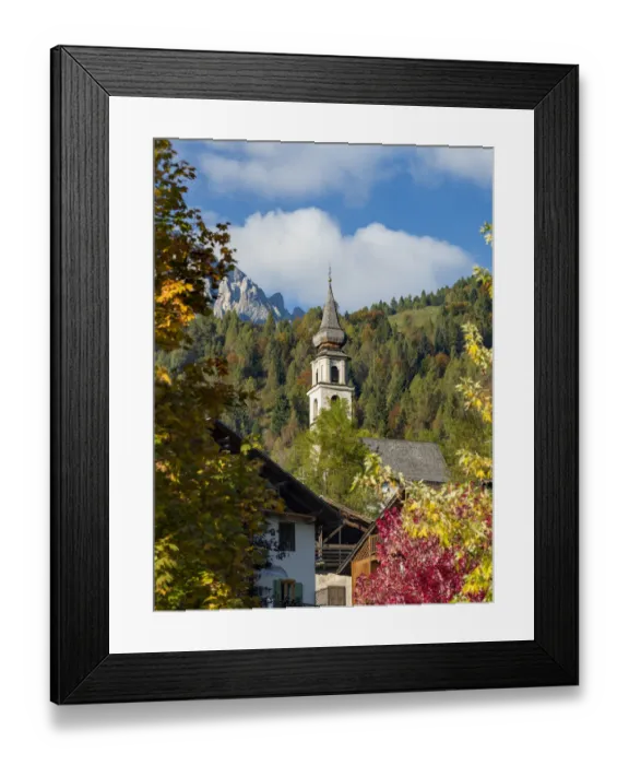 Framed Print : Chiesa San Vittore. Traditional architecture of the Primiero Framed Print : Chiesa San Vittore. Traditional architecture of the Primiero