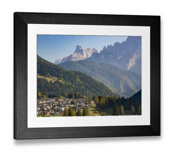 Framed Print : Falcade in Val Biois, Monte Pelmo in the background. Italy Framed Print : Falcade in Val Biois, Monte Pelmo in the background. Italy