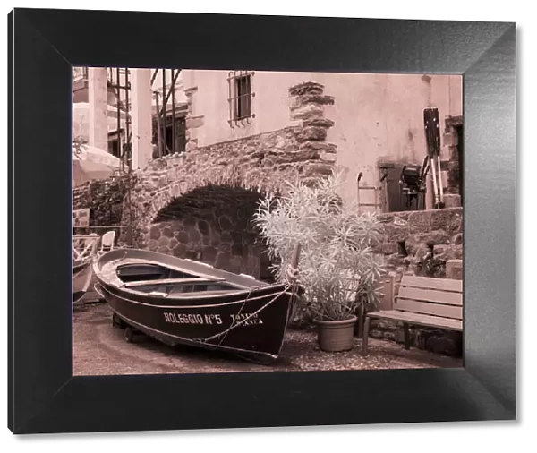 Italy, Vernazza. Infrared image of the small fishing boat