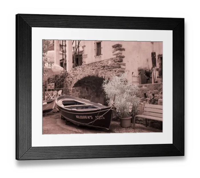 Framed Print : Italy, Vernazza. Infrared image of the small fishing boat