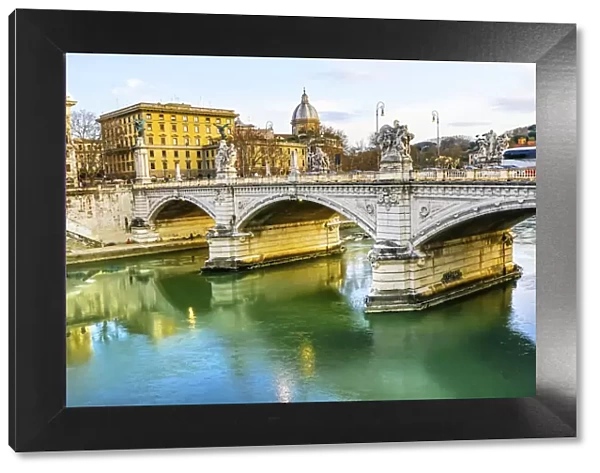 Ponte Vittorio Emanuele II, Tiber River reflection. Rome, Italy