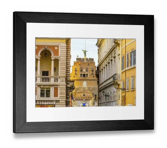 Framed Print : Narrow Roman street, St. Angelo Bridge, Rome, Italy. Bridge first built by Emperor Framed Print : Narrow Roman street, St. Angelo Bridge, Rome, Italy. Bridge first built by Emperor