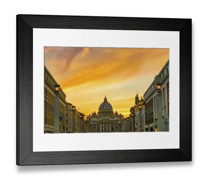 Framed Print : Orange sunset and illuminated streetlights. Via della Conciliazione Framed Print : Orange sunset and illuminated streetlights. Via della Conciliazione