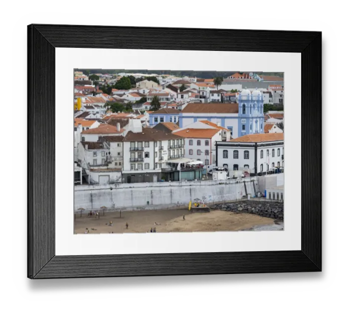 Framed Print : The beach. Capital Angra do Heroismo historic center (UNESCO World Heritage Site)