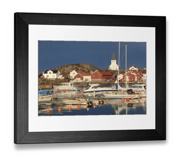 Framed Print : Sweden, Bohuslan, Tjorn. Views over Skarhamn village rooftops, town, church, harbor Framed Print : Sweden, Bohuslan, Tjorn. Views over Skarhamn village rooftops, town, church, harbor
