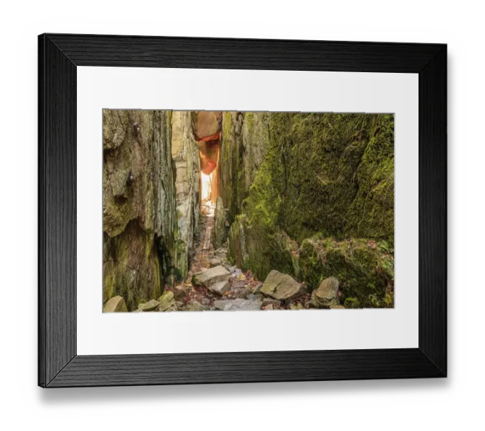 Framed Print : Sweden, Bohuslan Province. Path through wedged rocks near Uddevalla