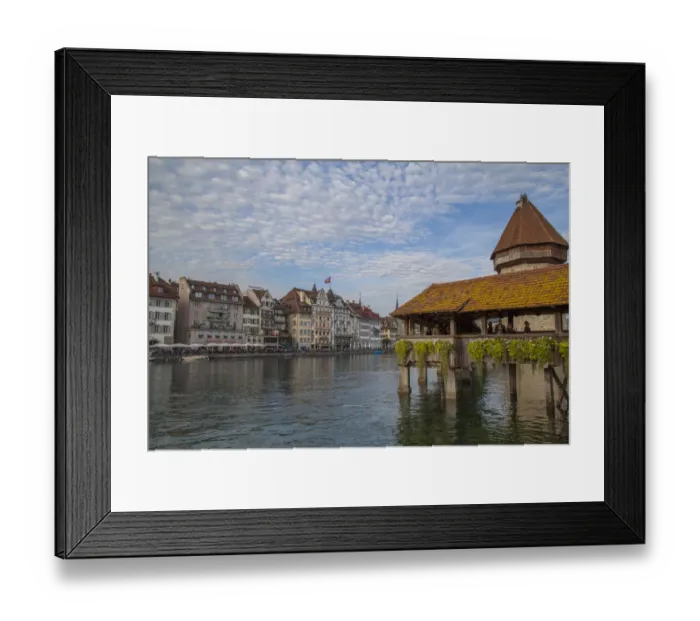Framed Print : Kapellbrucke, wood covered bridge across the Reuss in Lucerne, Switzerland Framed Print : Kapellbrucke, wood covered bridge across the Reuss in Lucerne, Switzerland