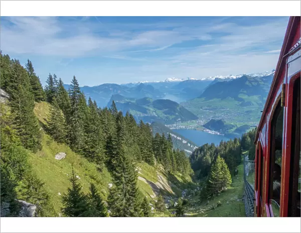 Cogwheel railway incline up Mt. Pilatus in Lucerne, Switzerland
