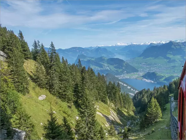 Cogwheel railway incline up Mt. Pilatus in Lucerne, Switzerland