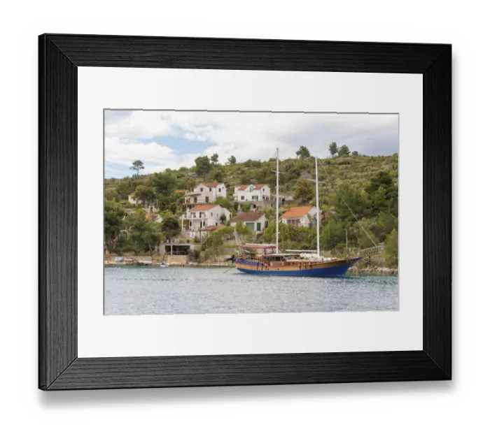 Framed Print : Croatia, Brac, Bobovisca. Tour boat at anchor Framed Print : Croatia, Brac, Bobovisca. Tour boat at anchor