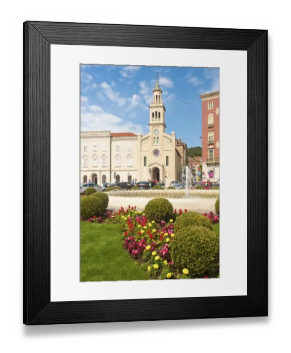 Framed Print : Croatia, Split. Church and Monastery of St. Francis and fountain of Franjo Tudman Square