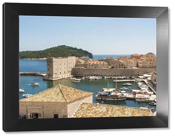 Croatia, Dubrovnik. Walled city old town and marina. St