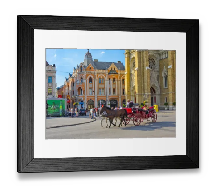 Framed Print : Horse carriage with the Name of Mary Church in Liberty Square, Novi Sad, Serbia Framed Print : Horse carriage with the Name of Mary Church in Liberty Square, Novi Sad, Serbia