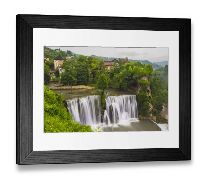 Framed Print : Waterfall in the old town, Jajce, Bosnia and Herzegovina