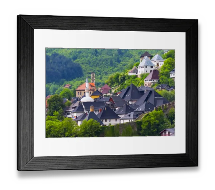 Framed Print : Houses in the old town, Jajce, Bosnia