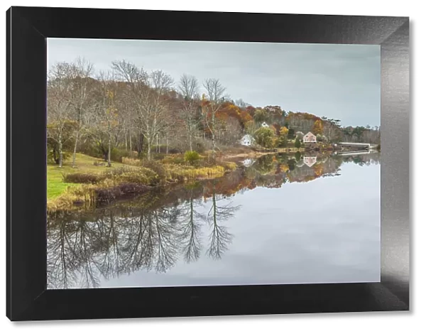 USA, Maine Orland, village reflection during autumn