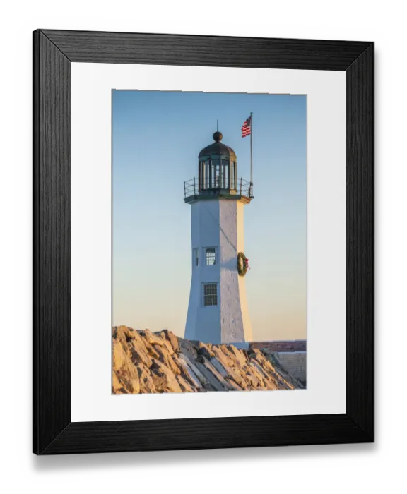 Framed Print : USA, Massachusetts, Scituate, Scituate Lighthouse at sunset