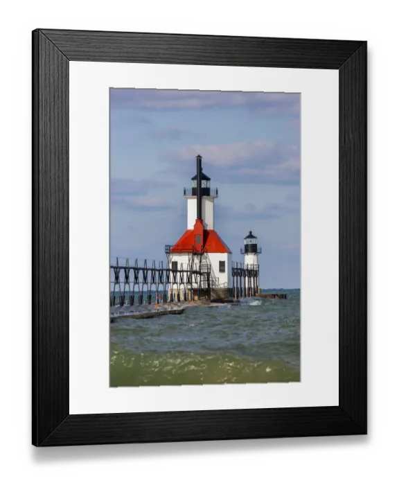 Framed Print : St. Joseph North Pier Lighthouses. St. Joseph, Michigan, USA
