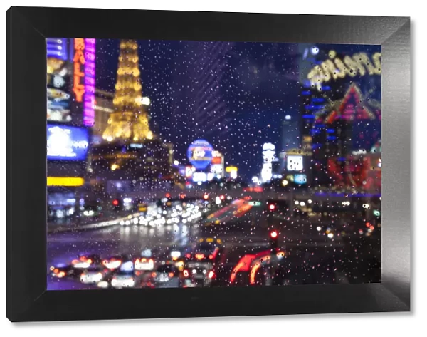 The Strip with Paris at Las Vegas main strip lights at night