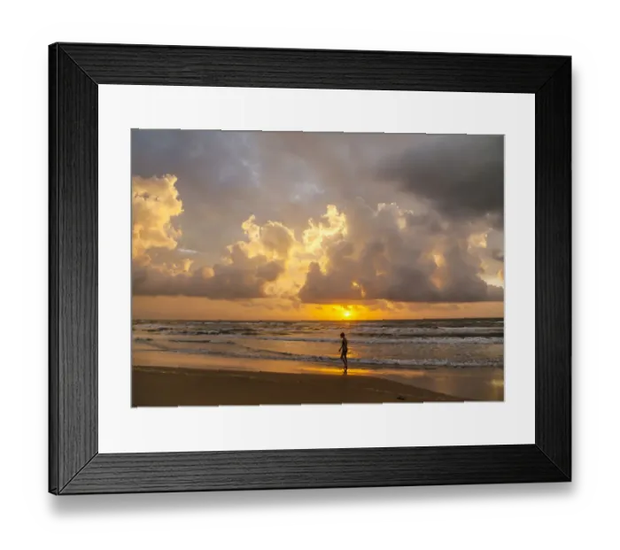Framed Print : Person walking on beach, South Padre Island Framed Print : Person walking on beach, South Padre Island