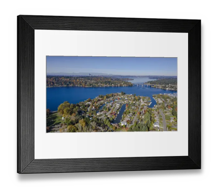 Framed Print : USA, Washington State, Bellevue. Lake Washington and SR520 floating bridge in autumn Framed Print : USA, Washington State, Bellevue. Lake Washington and SR520 floating bridge in autumn