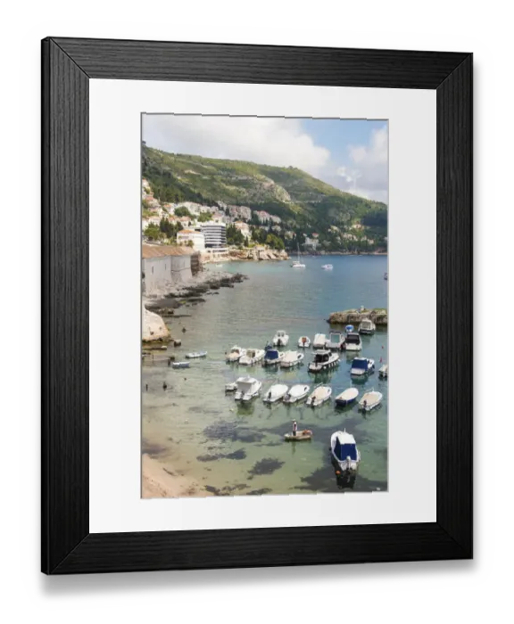 Framed Print : Croatia, Dubrovnik. View of marina and coastline from old city wall Framed Print : Croatia, Dubrovnik. View of marina and coastline from old city wall
