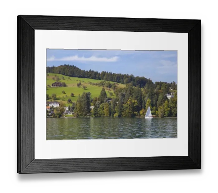 Framed Print : Lake Lucerne, Switzerland. Sailboat sailing on lake