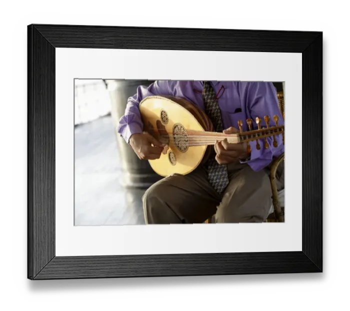 Framed Print : Man playing traditional Egyptian instrument. En Route to Luxor on the SS Sudan, Egypt