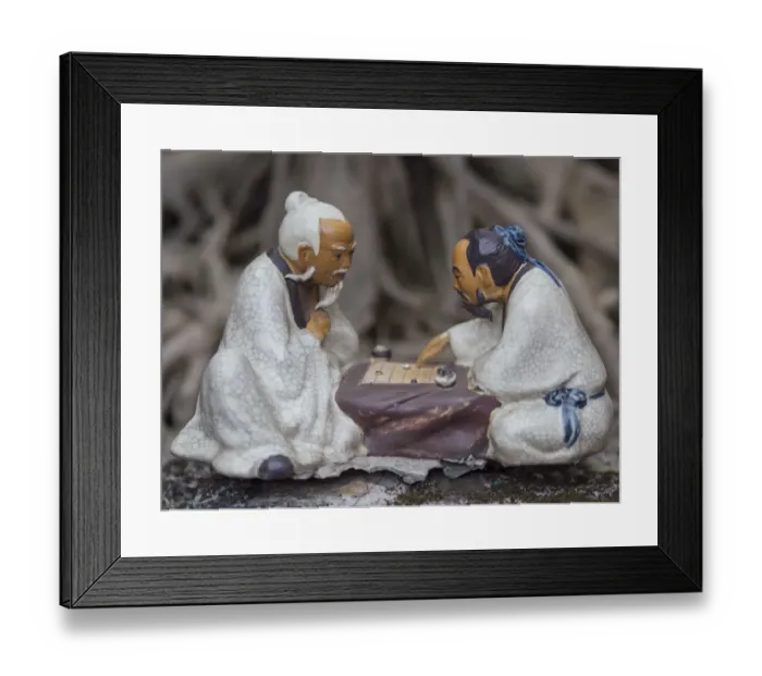 Framed Print : Vietnam, Hanoi. Temple of Literature, painted ceramics of 2 men playing traditional game