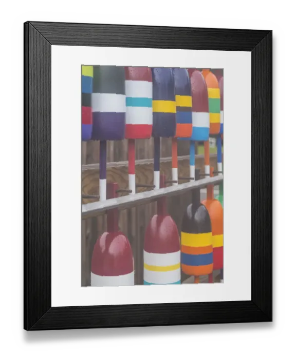 Framed Print : USA, Maine Cape Neddick. New lobster buoys for sale Framed Print : USA, Maine Cape Neddick. New lobster buoys for sale