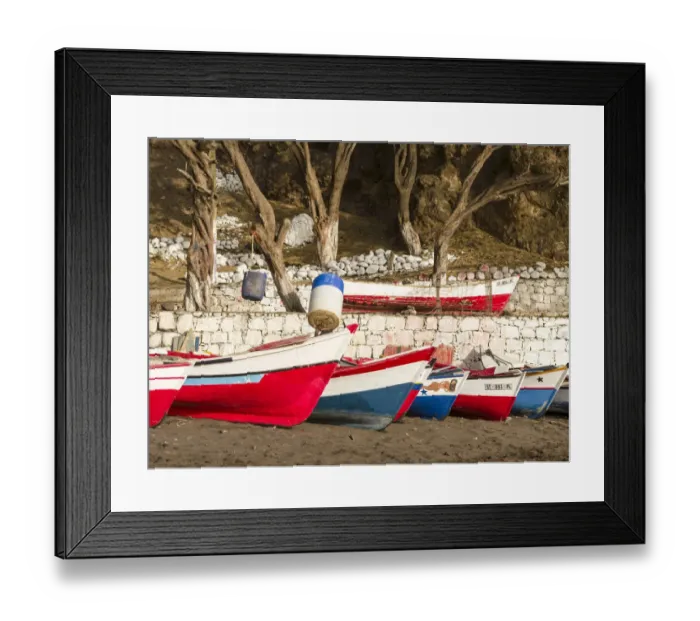 Framed Print : Colorful traditional fishing boats at the historic waterfront
