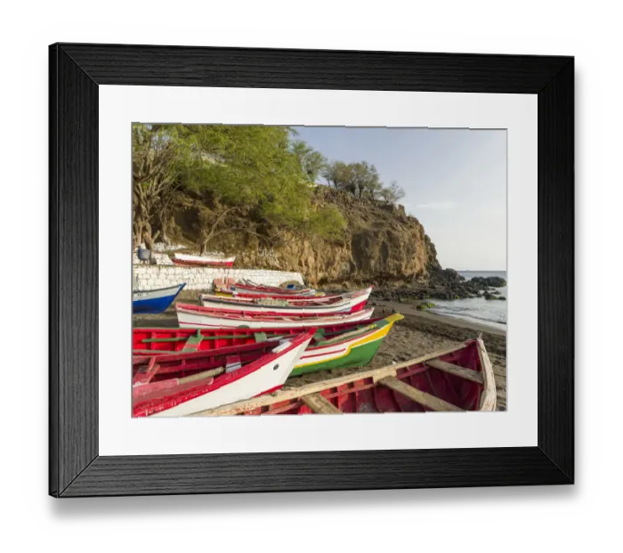 Framed Print : Colorful traditional fishing boats at the historic waterfront