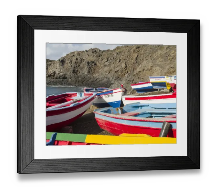 Framed Print : Traditional fishing boats near Las Salinas. Fogo Island (Ilha do Fogo)
