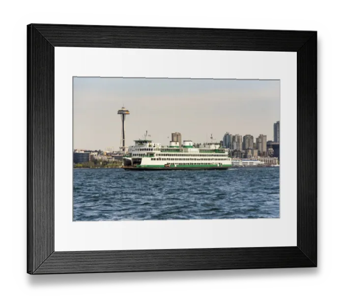 Framed Print : USA, Washington State, Puget Sound. Washington State ferry in Elliott Bay