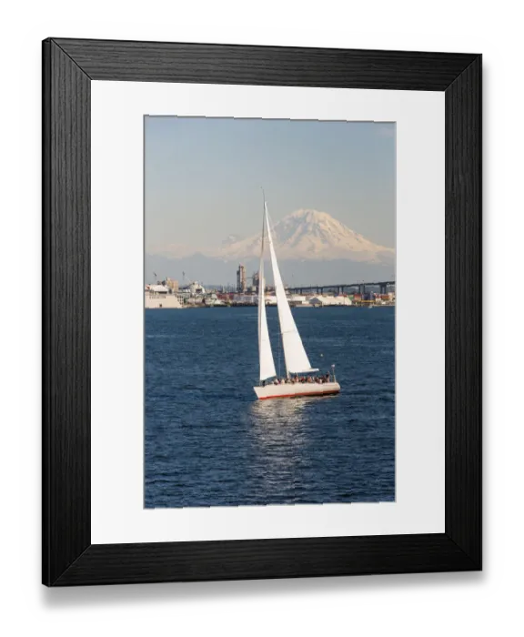 Framed Print : USA, Washington State, Seattle. Puget Sound, Mount Rainier and Port of Seattle Framed Print : USA, Washington State, Seattle. Puget Sound, Mount Rainier and Port of Seattle