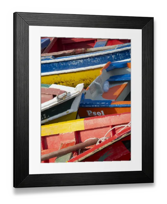 Framed Print : Harbor with traditional colorful fishing boats. Town Ponta do Sol, Island Santo Antao
