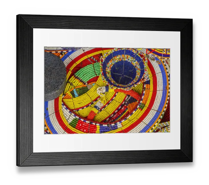 Framed Print : Africa, Tanzania. Display of Msai bead crafts. Credit as