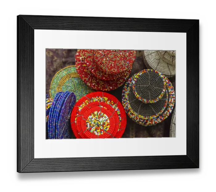 Framed Print : Africa, Tanzania. Display of Msai bead crafts. Credit as