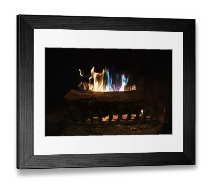 Framed Print : Colorful flames in a fireplace