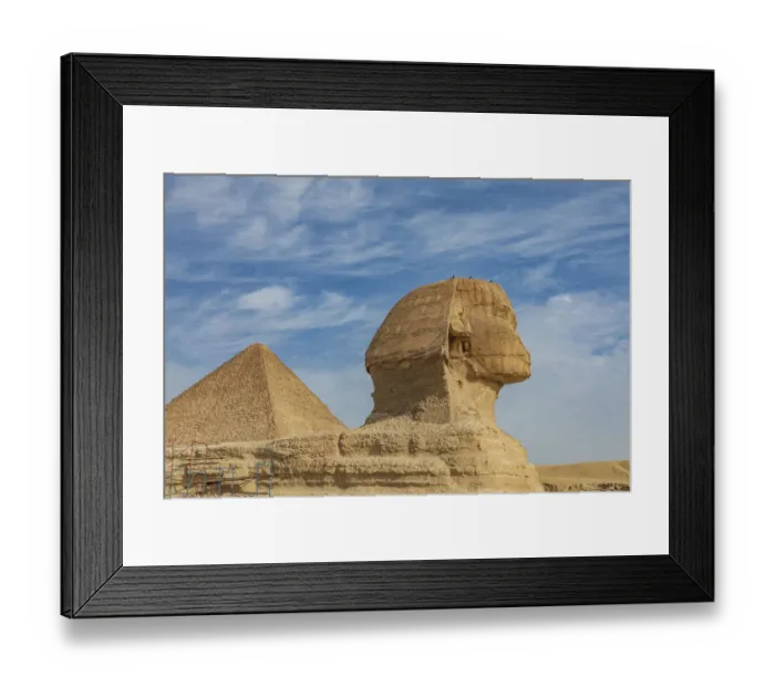 Framed Print : Africa, Egypt, Cairo. Giza plateau. Great Sphinx of Giza in front of the Great Pyramid of Framed Print : Africa, Egypt, Cairo. Giza plateau. Great Sphinx of Giza in front of the Great Pyramid of