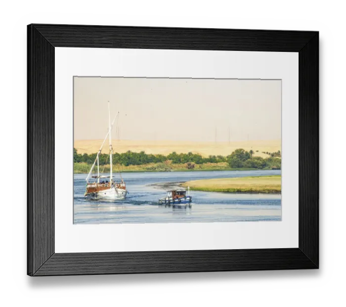 Framed Print : Upper Egypt, Aswan, between and Edfu on a meander of the Nile, the Amelia under tow Framed Print : Upper Egypt, Aswan, between and Edfu on a meander of the Nile, the Amelia under tow