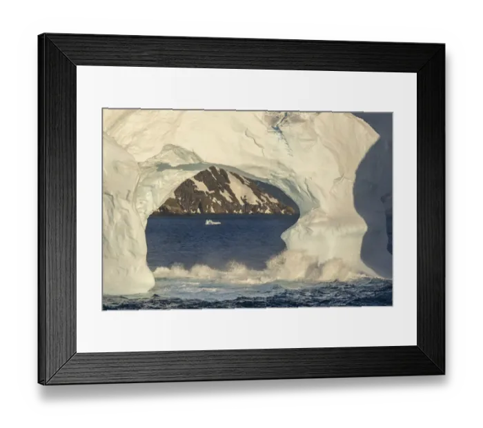 Framed Print : Antarctica, South Georgia Island, Coopers Bay. Iceberg arch and mountains at sunrise Framed Print : Antarctica, South Georgia Island, Coopers Bay. Iceberg arch and mountains at sunrise