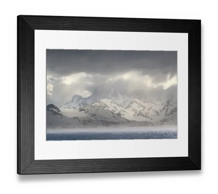 Framed Print : Antarctica, South Georgia Island, Coopers Bay. Storm clouds over mountains Framed Print : Antarctica, South Georgia Island, Coopers Bay. Storm clouds over mountains