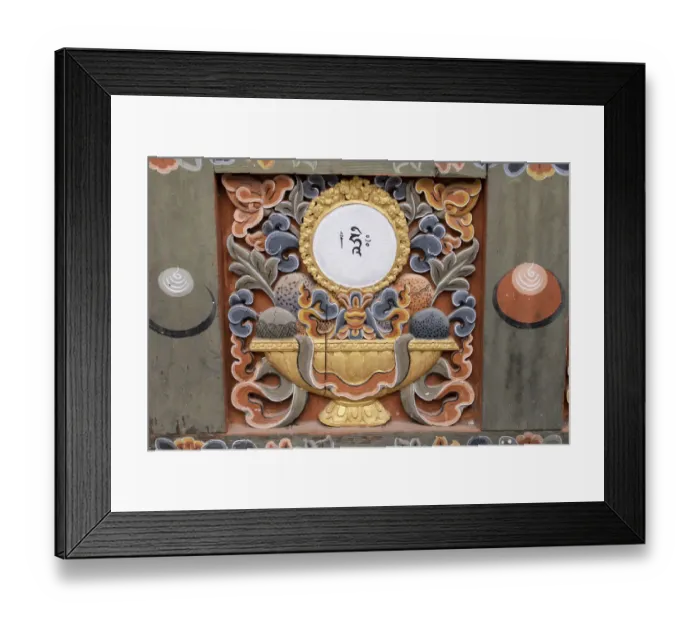 Framed Print : Bhutan, Punakha Dzong. Traditional hand painted and carved wooden architectural detail